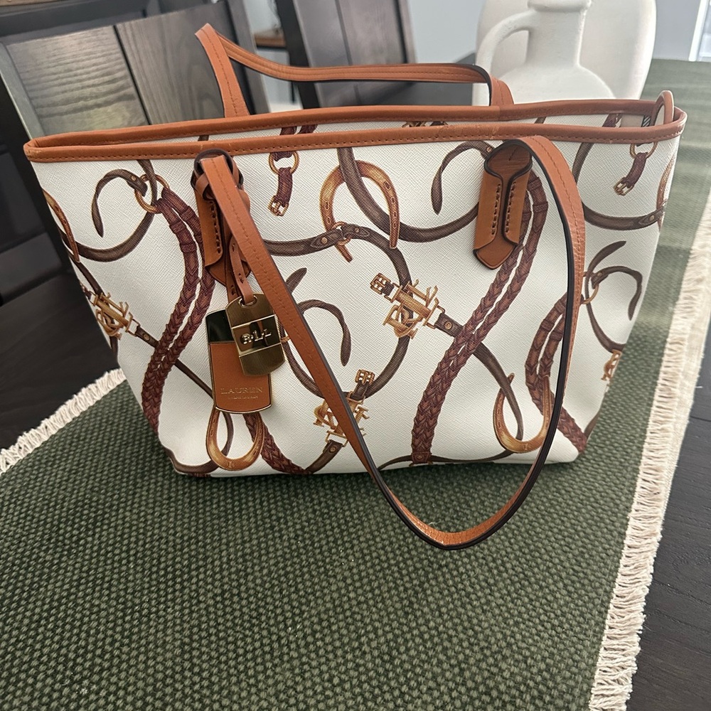 Ralph Lauren Brown and Cream Tote Bag